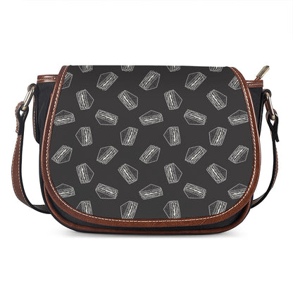 Black Doodle Sandwich Pattern Print Saddle Bag
