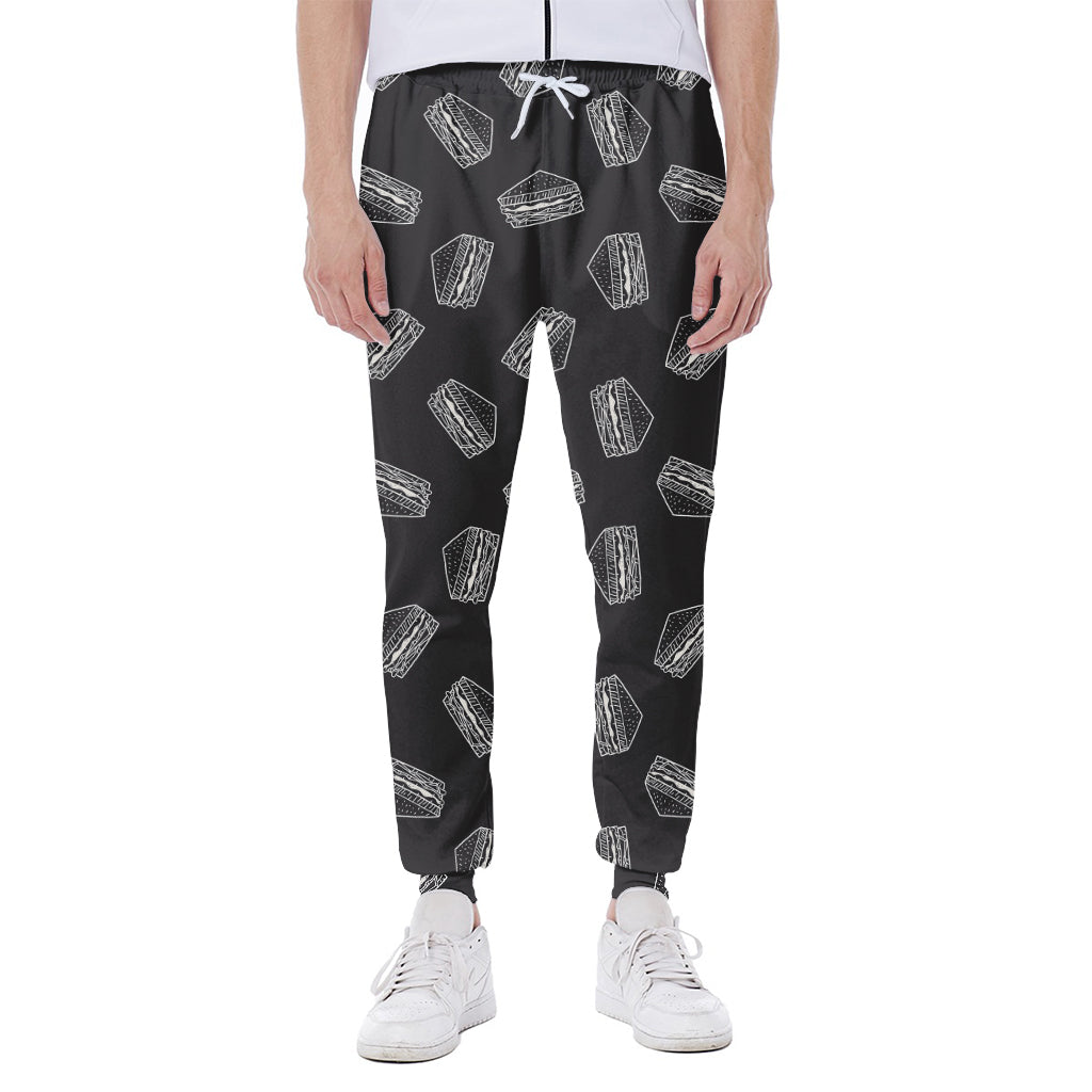 Black Doodle Sandwich Pattern Print Scuba Joggers