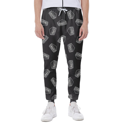Black Doodle Sandwich Pattern Print Scuba Joggers