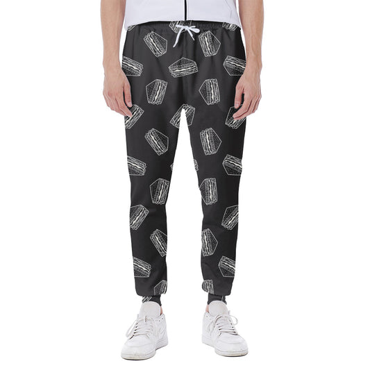Black Doodle Sandwich Pattern Print Scuba Joggers