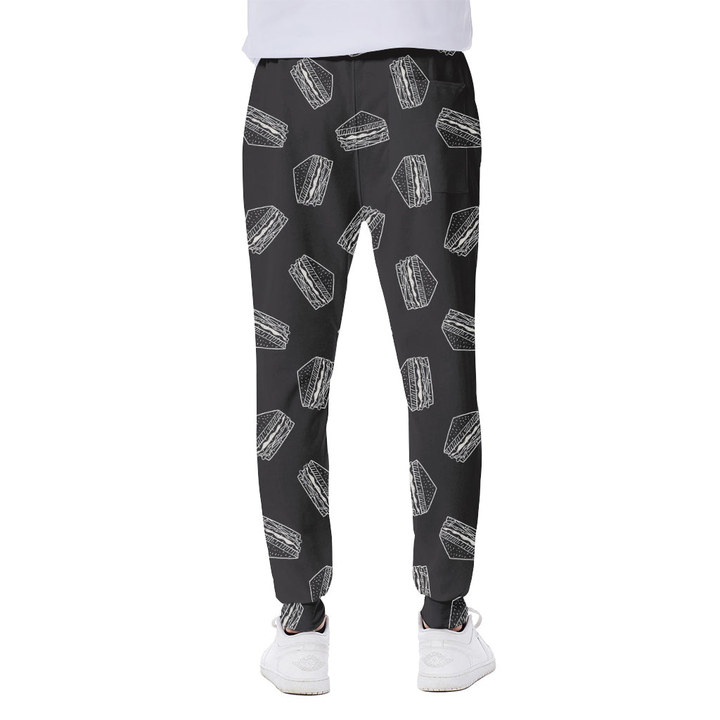 Black Doodle Sandwich Pattern Print Scuba Joggers