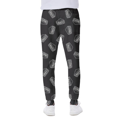 Black Doodle Sandwich Pattern Print Scuba Joggers
