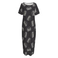 Black Doodle Sandwich Pattern Print Short Sleeve Long Nightdress