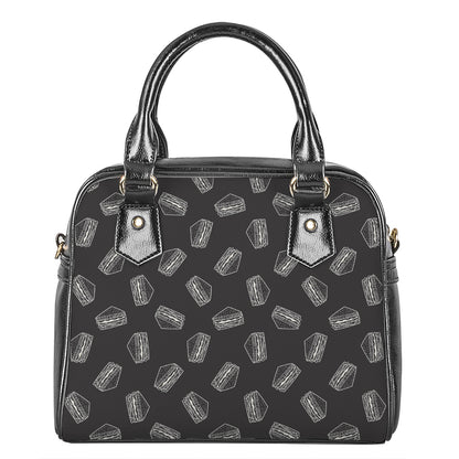 Black Doodle Sandwich Pattern Print Shoulder Handbag