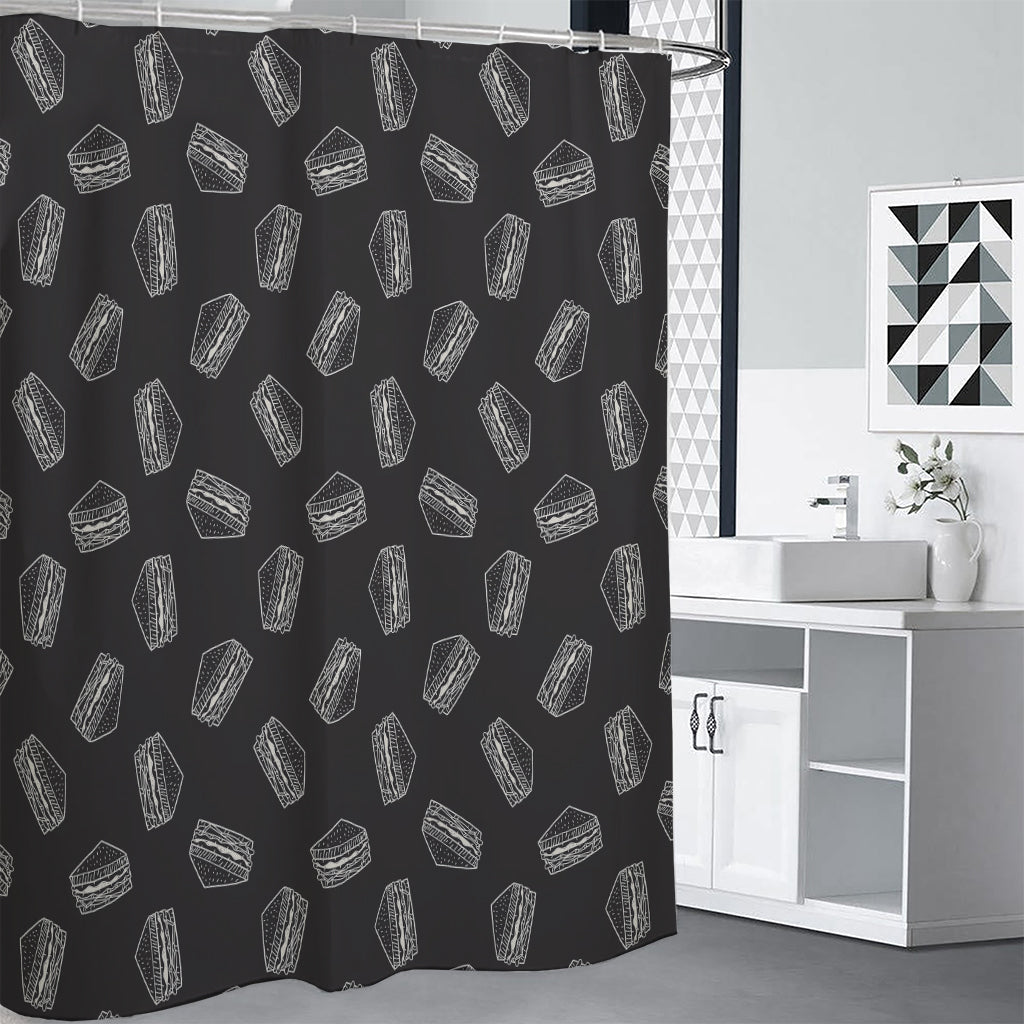 Black Doodle Sandwich Pattern Print Shower Curtain