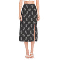Black Doodle Sandwich Pattern Print Side Slit Midi Skirt