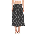 Black Doodle Sandwich Pattern Print Side Slit Midi Skirt