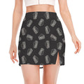 Black Doodle Sandwich Pattern Print Side Slit Mini Skirt