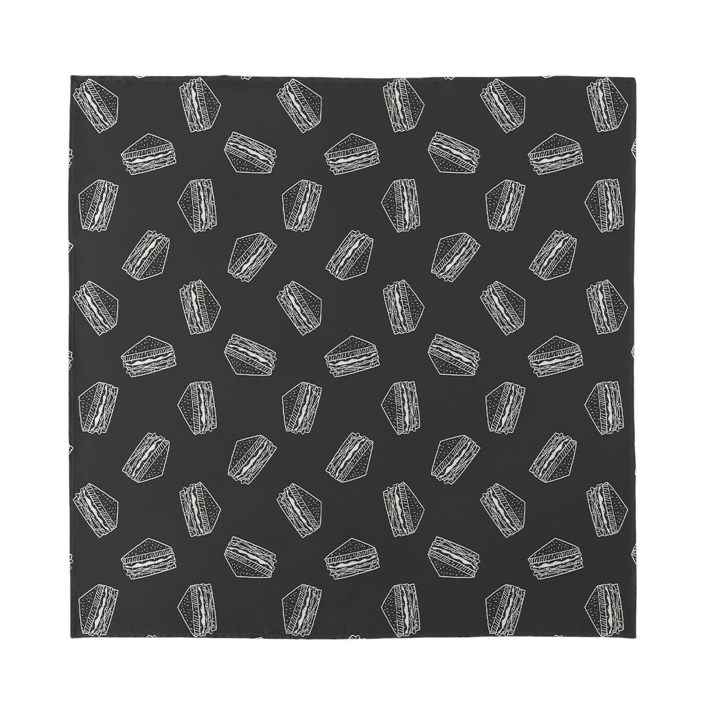 Black Doodle Sandwich Pattern Print Silk Bandana