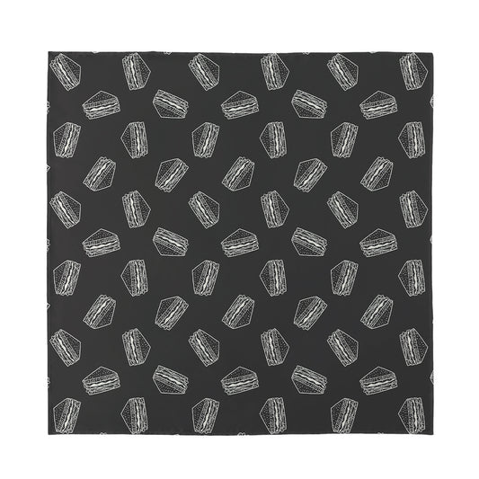 Black Doodle Sandwich Pattern Print Silk Bandana
