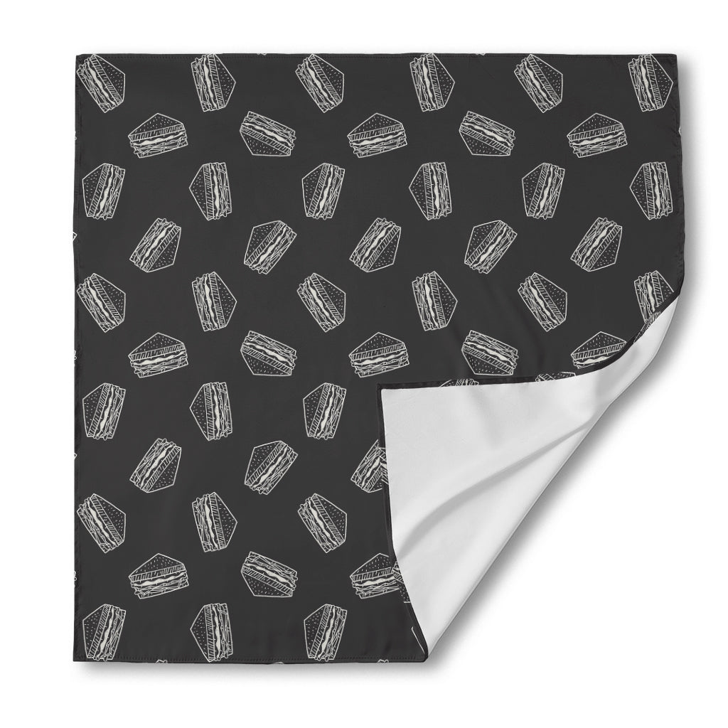 Black Doodle Sandwich Pattern Print Silk Bandana
