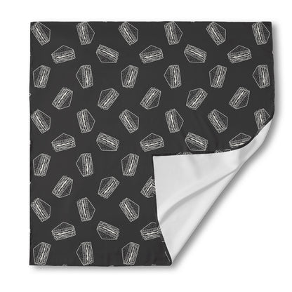 Black Doodle Sandwich Pattern Print Silk Bandana