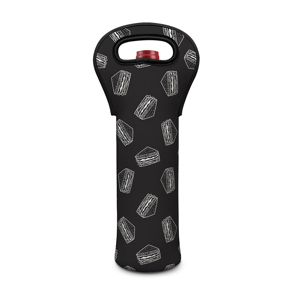 Black Doodle Sandwich Pattern Print Single Neoprene Wine Tote