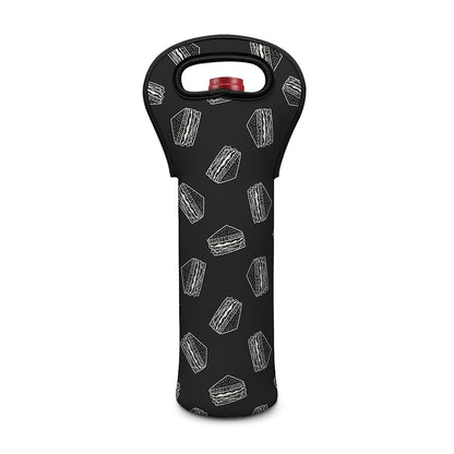 Black Doodle Sandwich Pattern Print Single Neoprene Wine Tote