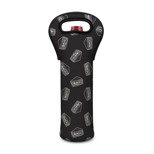 Black Doodle Sandwich Pattern Print Single Neoprene Wine Tote