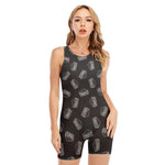 Black Doodle Sandwich Pattern Print Sleeveless One Piece Swimsuit