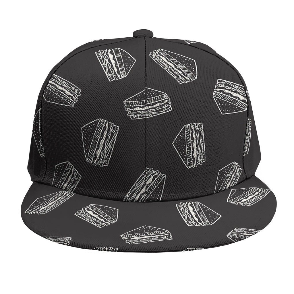 Black Doodle Sandwich Pattern Print Snapback Cap