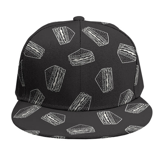 Black Doodle Sandwich Pattern Print Snapback Cap
