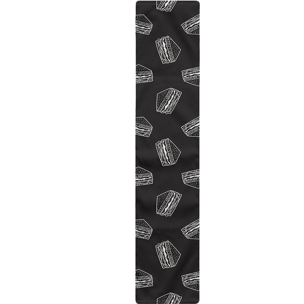Black Doodle Sandwich Pattern Print Table Runner