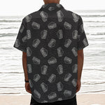 Black Doodle Sandwich Pattern Print Textured Short Sleeve Shirt