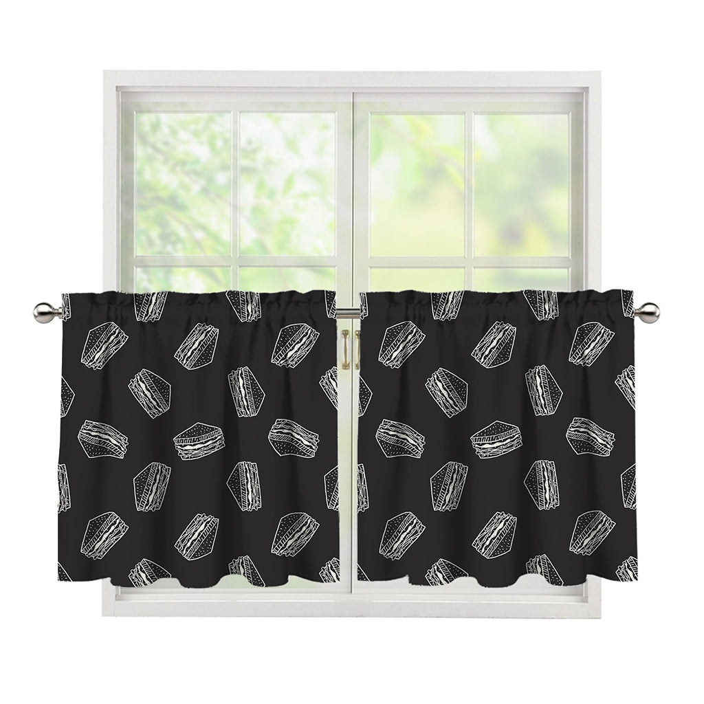 Black Doodle Sandwich Pattern Print Tier Curtains