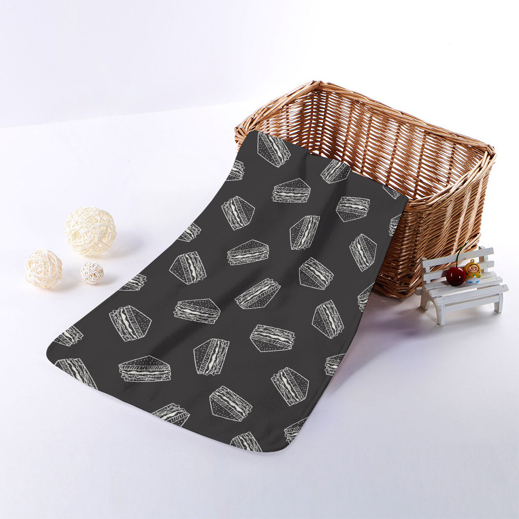 Black Doodle Sandwich Pattern Print Towel