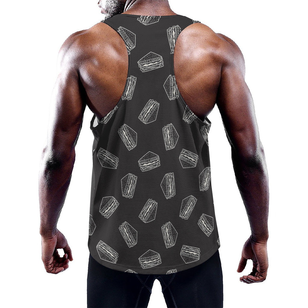 Black Doodle Sandwich Pattern Print Training Tank Top
