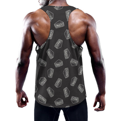 Black Doodle Sandwich Pattern Print Training Tank Top