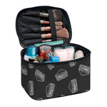 Black Doodle Sandwich Pattern Print Travel Makeup Bag