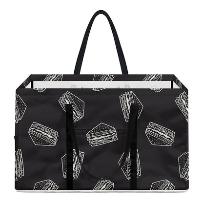 Black Doodle Sandwich Pattern Print Utility Tote Bag