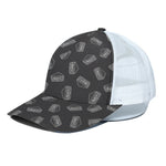 Black Doodle Sandwich Pattern Print White Mesh Trucker Cap