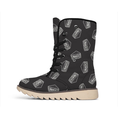 Black Doodle Sandwich Pattern Print Winter Boots