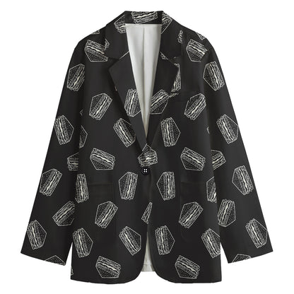 Black Doodle Sandwich Pattern Print Women's Blazer