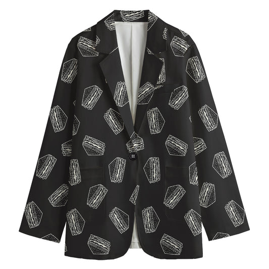 Black Doodle Sandwich Pattern Print Women's Blazer