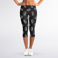Black Doodle Sandwich Pattern Print Women's Capri Leggings