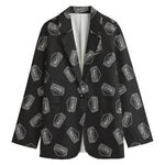 Black Doodle Sandwich Pattern Print Women's Cotton Blazer