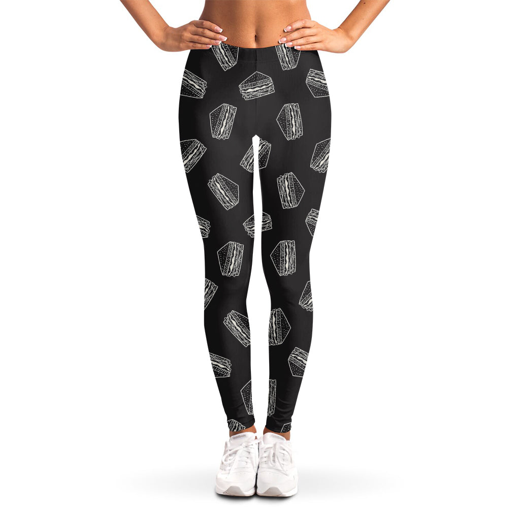 Black Doodle Sandwich Pattern Print Women's Leggings