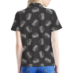 Black Doodle Sandwich Pattern Print Women's Polo Shirt
