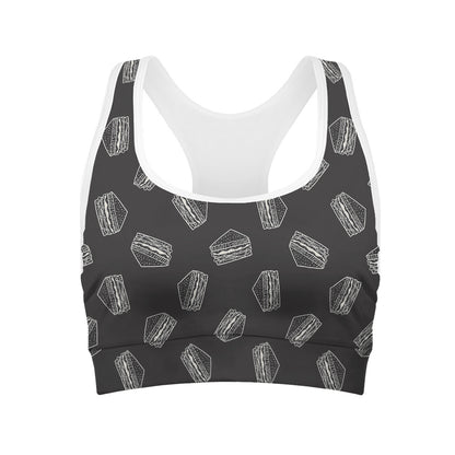 Black Doodle Sandwich Pattern Print Women's Sports Bra