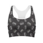 Black Doodle Sandwich Pattern Print Women's Sports Bra