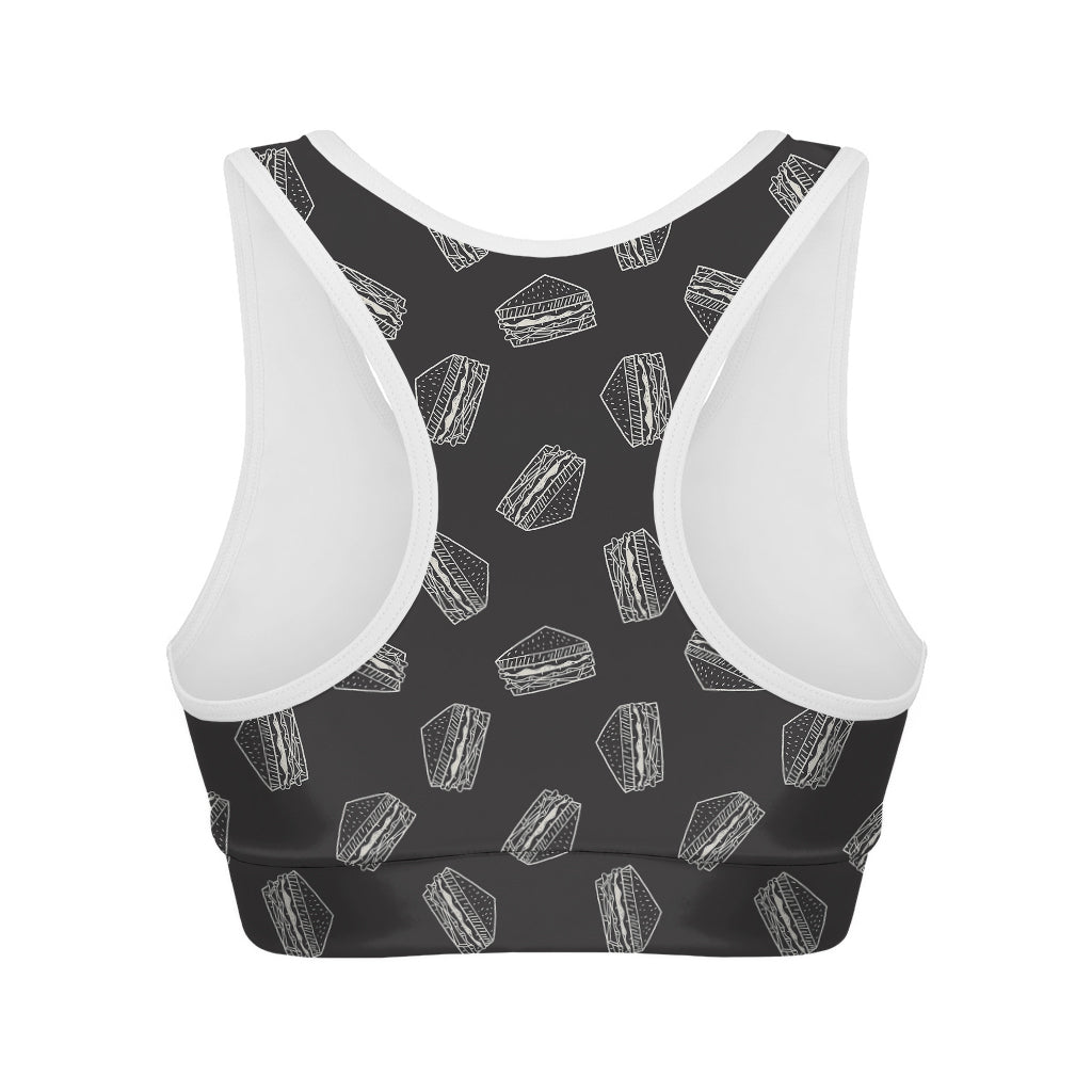Black Doodle Sandwich Pattern Print Women's Sports Bra