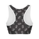 Black Doodle Sandwich Pattern Print Women's Sports Bra