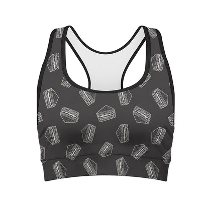 Black Doodle Sandwich Pattern Print Women's Sports Bra