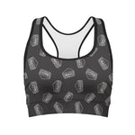 Black Doodle Sandwich Pattern Print Women's Sports Bra