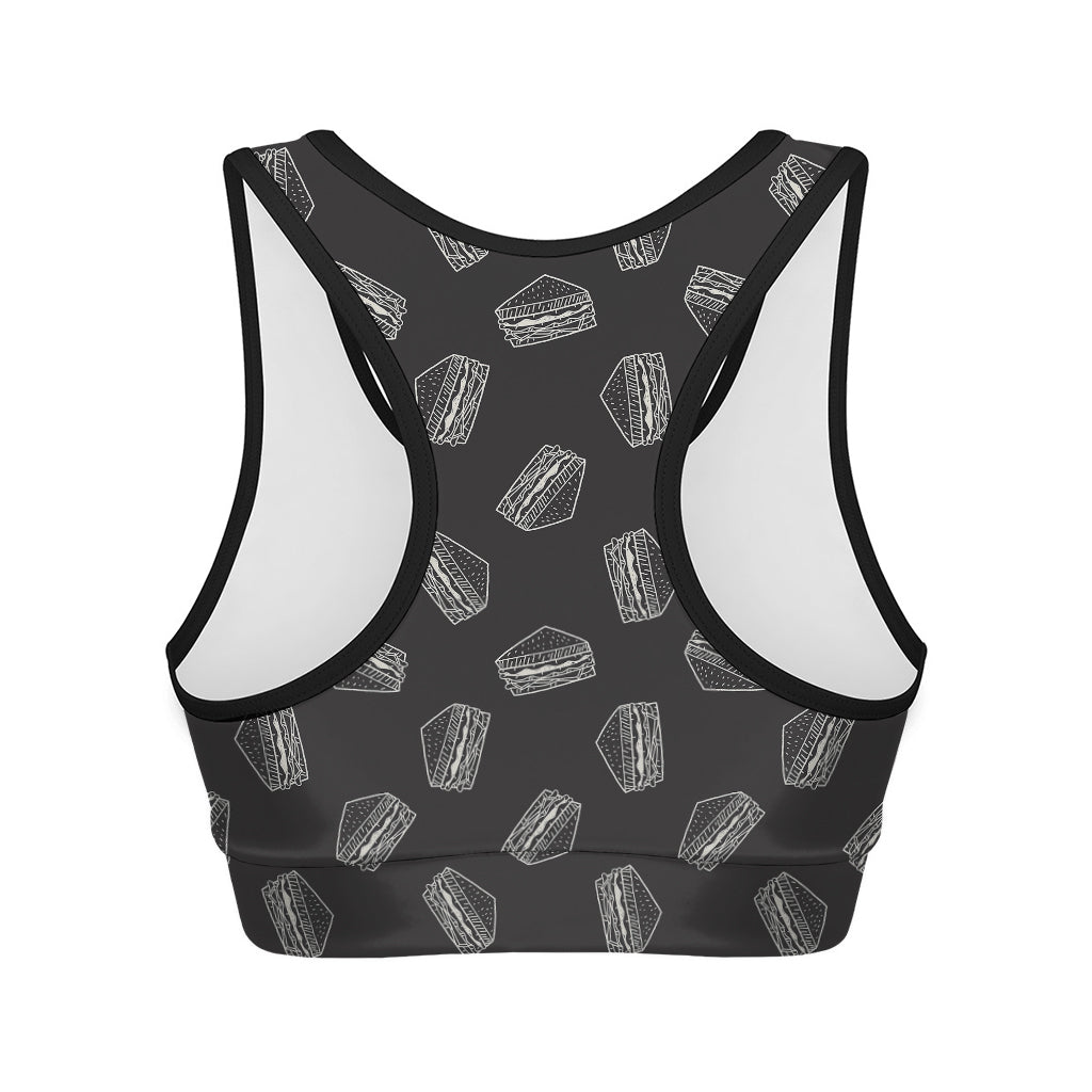 Black Doodle Sandwich Pattern Print Women's Sports Bra
