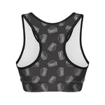 Black Doodle Sandwich Pattern Print Women's Sports Bra