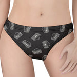 Black Doodle Sandwich Pattern Print Women's Thong