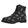Black Doodle Sandwich Pattern Print Padded Collar Lace Up Boots