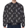Black Doodle Sandwich Pattern Print Zip Sleeve Bomber Jacket