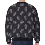 Black Doodle Sandwich Pattern Print Zip Sleeve Bomber Jacket
